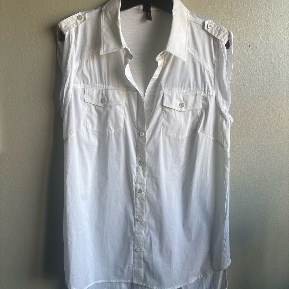BCBGMaxAzria White Sleeveless Button-Down Shirt